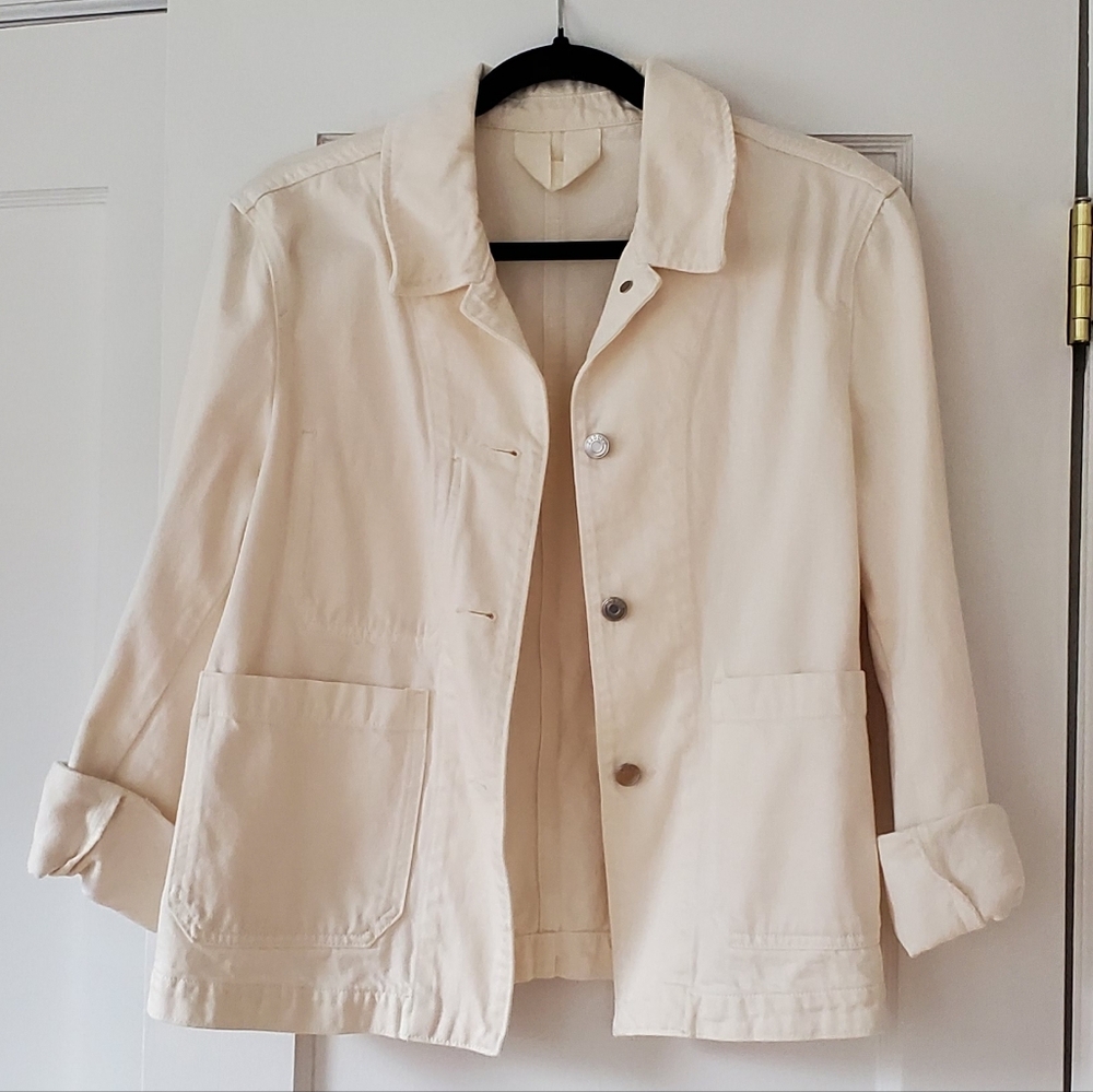 Arket Cotton Denim Chore Coat Jacket, White/Cream, M